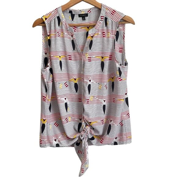 Talbots Women Sleeveless Tie Front Blouse Size M Nautical Print Coastal Boho - Picture 1 of 5
